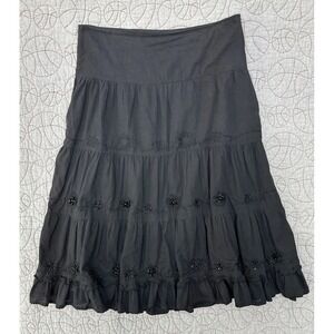 Y2K YS USA Whimsy Goth Black Floral Beaded Cotton Skirt Size XL Whimsigoth